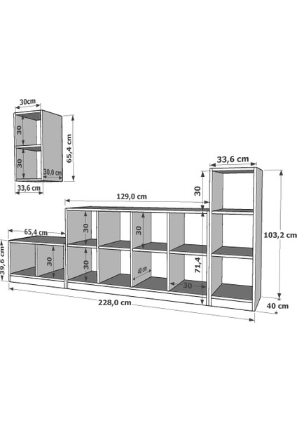 Duvar Kitaplıklı Raflı Tv Ünitesi Beyaz 228 cm TV-1268 modelleri