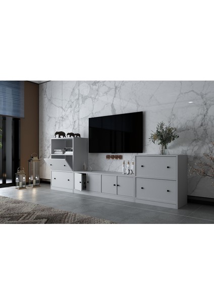 Sekiz Kapaklı Raflı Tv Ünitesi Beyaz 260 cm Çıtasız TV-1273-Ç fiyatları