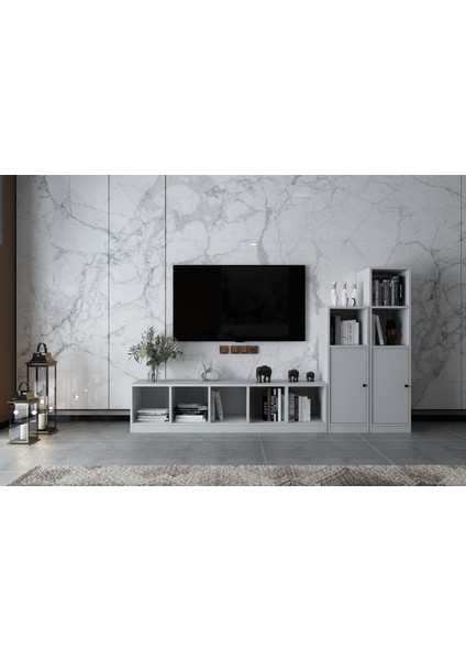 Iki Kapaklı Raflı Tv Ünitesi Beyaz 228 cm Çıtasız TV-1279-Ç