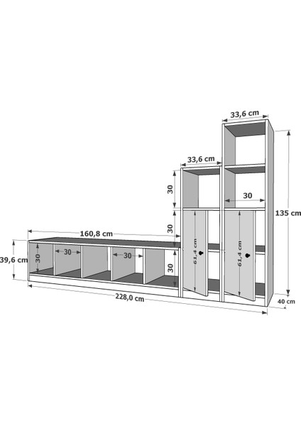 Iki Kapaklı Raflı Tv Ünitesi Beyaz 228 cm Çıtasız TV-1279-Ç fırsatları