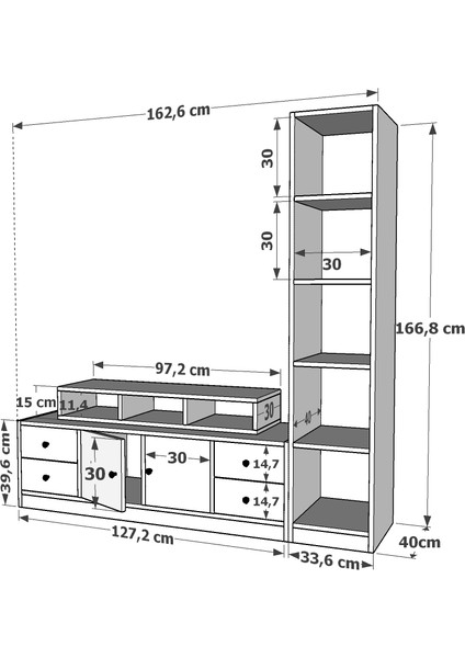 Iki Kapaklı Dört Çekmeceli Tv Ünitesi Beyaz 163 cm TV-1285-Ç fırsatları