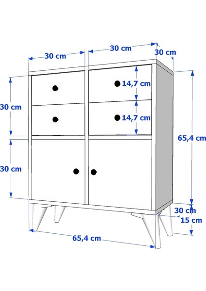 Ayaklı Iki Kapaklı Dört Çekmeceli Raflı Beyaz Konsol Çıtasız KNS-1249-Ç indirimleri