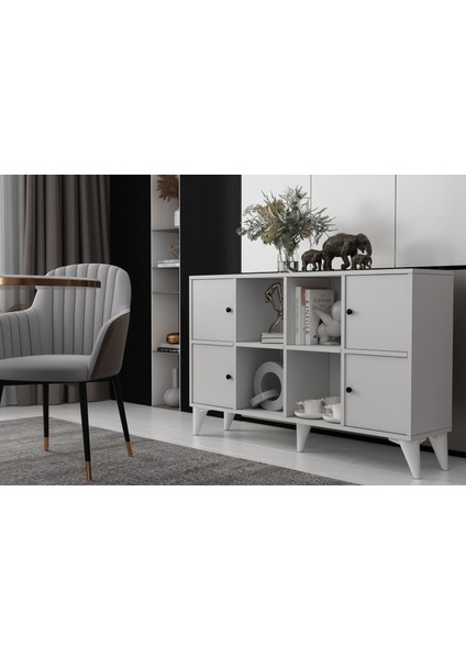Ayaklı Dört Kapaklı Raflı Beyaz Konsol Çıtasız KNS-1265-Ç fiyatları