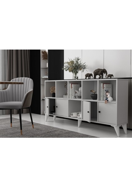 Ayaklı Dört Kapaklı Raflı Beyaz Konsol Çıtasız KNS-1276-Ç fiyatları