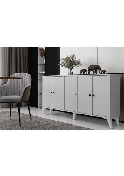 Ayaklı Beş Kapaklı Raflı Beyaz Konsol Çıtasız KNS-1282-Ç fiyatları