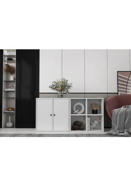 Iki Kapaklı Raflı Beyaz Konsol Çıtasız KNS-1180-Ç