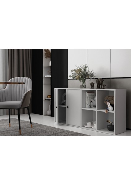 Iki Kapaklı Raflı Beyaz Konsol Çıtasız KNS-1180-Ç modelleri