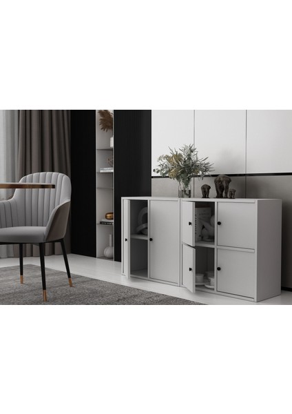Altı Kapaklı Raflı Beyaz Konsol Çıtasız KNS-1182-Ç modelleri