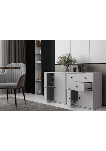 Dört Kapaklı Raflı Beyaz Konsol Çıtasız KNS-1184-Ç modelleri