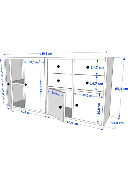 Dört Kapaklı Raflı Beyaz Konsol Çıtasız KNS-1184-Ç fırsatları