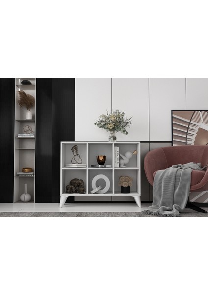 Ayaklı Raflı Beyaz Konsol KNS-1252