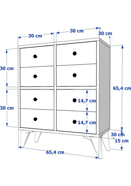 Ayaklı Sekiz Çekmeceli Raflı Beyaz Konsol Çıtasız KNS-1251-Ç fırsatları