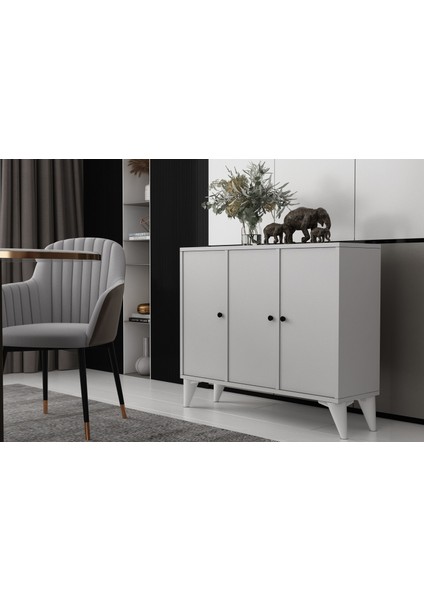 Ayaklı Üç Kapaklı Raflı Beyaz Konsol Çıtasız KNS-1261-Ç fiyatları