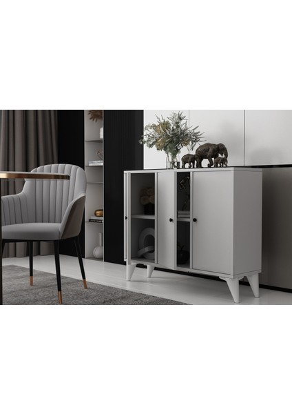 Ayaklı Üç Kapaklı Raflı Beyaz Konsol Çıtasız KNS-1261-Ç modelleri