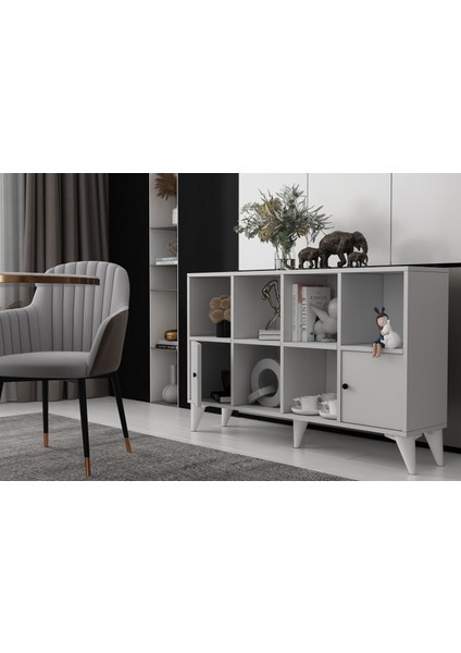 Ayaklı Iki Kapaklı Raflı Beyaz Konsol Çıtasız KNS-1264-Ç modelleri
