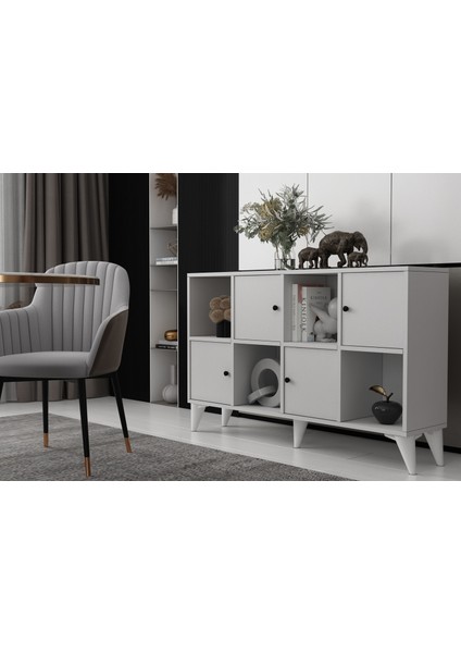 Ayaklı Dört Kapaklı Raflı Beyaz Konsol Çıtasız KNS-1270-Ç fiyatları