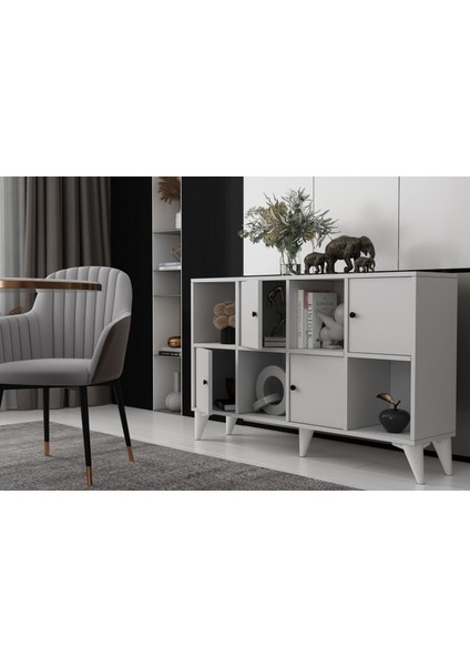 Ayaklı Dört Kapaklı Raflı Beyaz Konsol Çıtasız KNS-1270-Ç modelleri