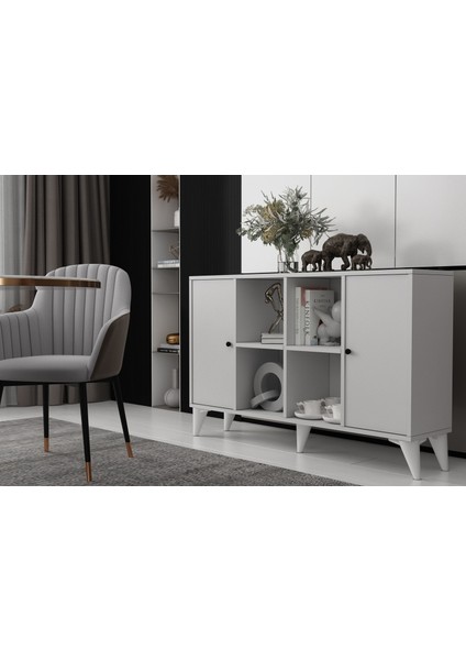 Ayaklı Iki Kapaklı Raflı Beyaz Konsol Çıtasız KNS-1271-Ç fiyatları