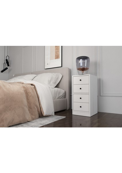 Dört Çekmeceli Beyaz Komodin Çıtasız KMD-1039-Ç fiyatları