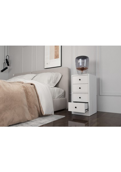 Dört Çekmeceli Beyaz Komodin Çıtasız KMD-1039-Ç modelleri