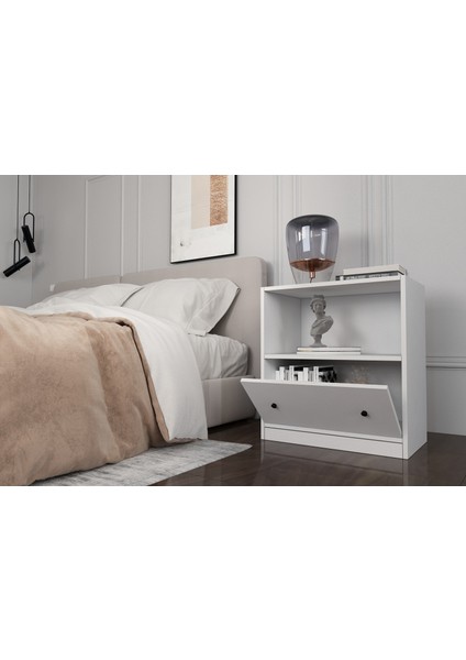Raflı Kapaklı Beyaz Komodin Çıtasız KMD-1041-Ç modelleri
