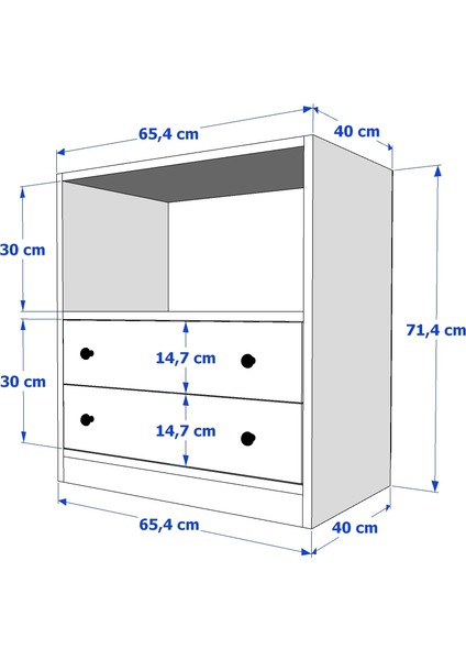 Raflı Iki Çekmeceli Beyaz Komodin Çıtasız KMD-1042-Ç fırsatları