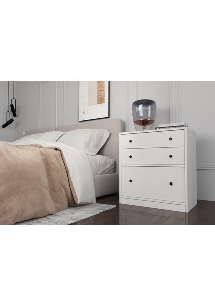 Iki Çekmeceli Kapaklı Beyaz Komodin Çıtasız KMD-1045-Ç fiyatları