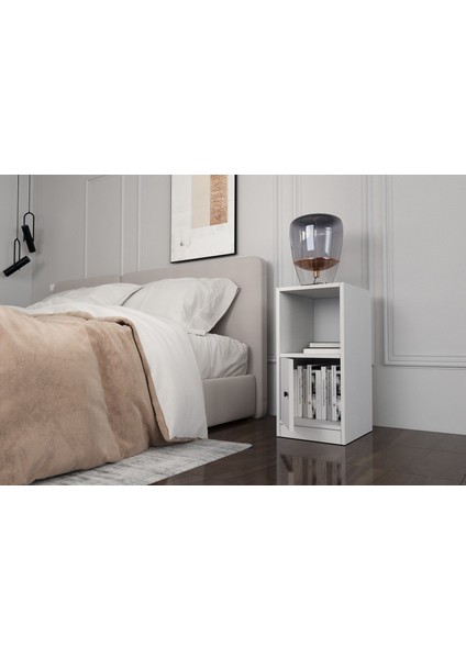 Raflı Kapaklı Beyaz Komodin Çıtasız KMD-1036-Ç modelleri