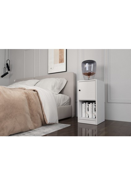 Raflı Kapaklı Beyaz Komodin Çıtasız KMD-1037Ç fiyatları