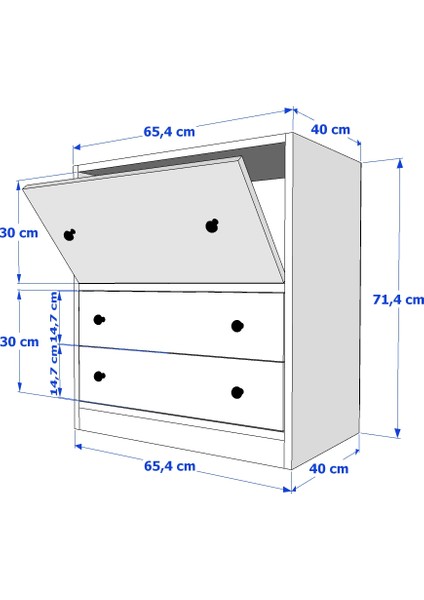 Iki Çekmeceli Kapaklı Beyaz Komodin Çıtasız KMD-1044-Ç fırsatları