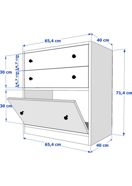 Iki Çekmeceli Kapaklı Beyaz Komodin Çıtasız KMD-1045-Ç fırsatları