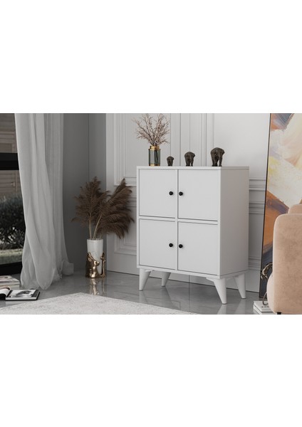 Ayaklı Dört Kapaklı Beyaz Şifonyer Çıtasız ŞFN-1073-Ç fiyatları