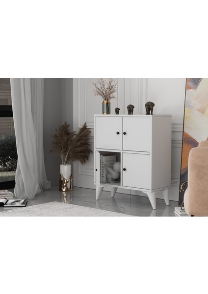 Ayaklı Dört Kapaklı Beyaz Şifonyer Çıtasız ŞFN-1073-Ç modelleri