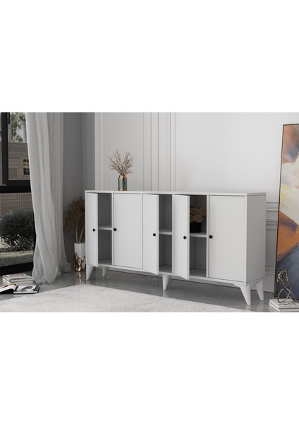 Ayaklı Beş Kapaklı Raflı Beyaz Şifonyer Çıtasız ŞFN-1108-Ç modelleri