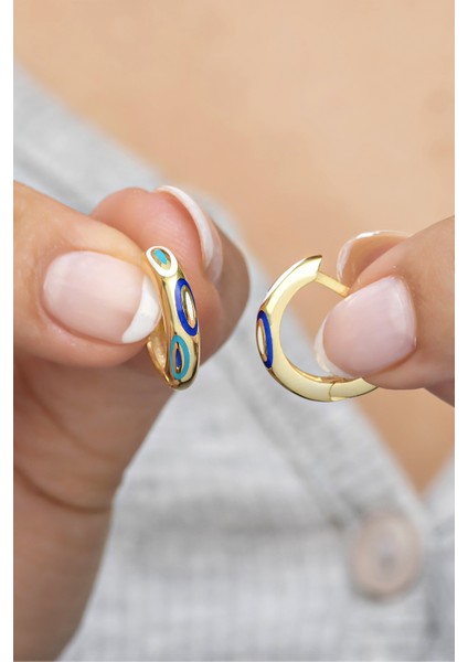925 Ayar Gümüş Gold 15 mm Lazer Mineli Halka Küpe