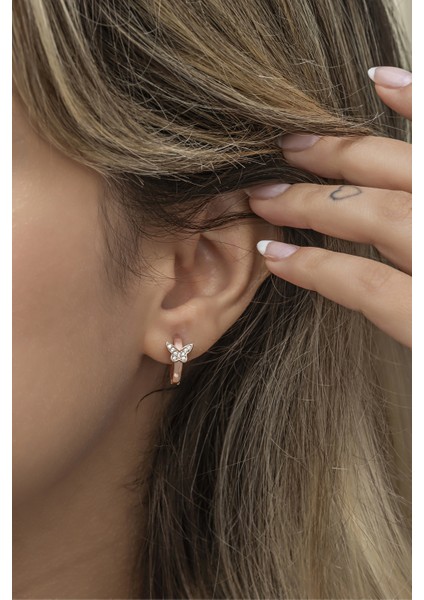925 Ayar Gümüş Rose 10 mm Halka Kelebek Küpe modelleri
