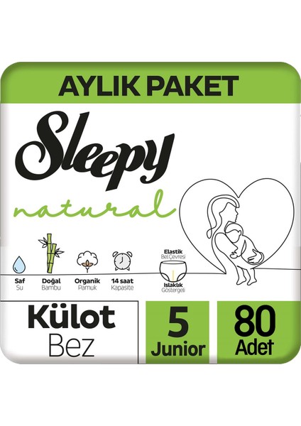 Natural 5 Beden Külot Bebek Bezi 80 Adet