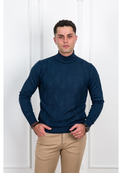 Yarım Balıkçı Regular Fit Desenli Erkek Kazak