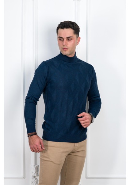 Yarım Balıkçı Regular Fit Desenli Erkek Kazak