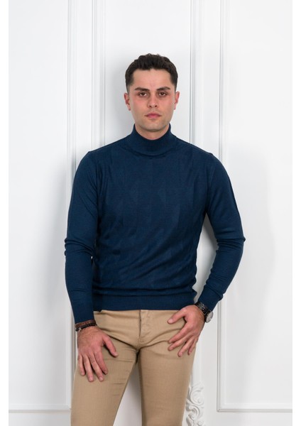 Yarım Balıkçı Regular Fit Desenli Erkek Kazak