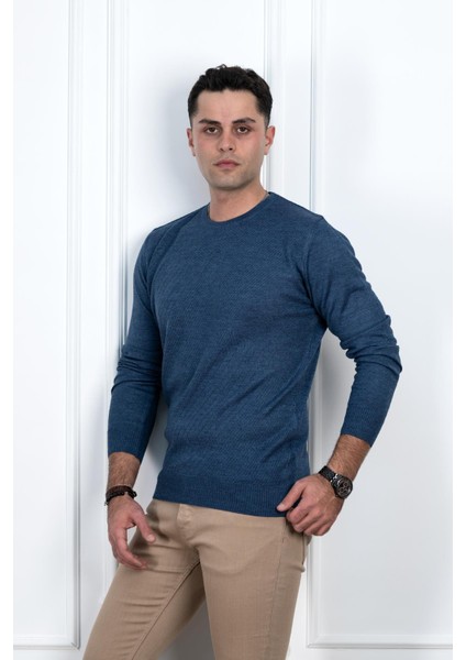 Sıfır Yaka Regular Fit Desenli Erkek Kazak