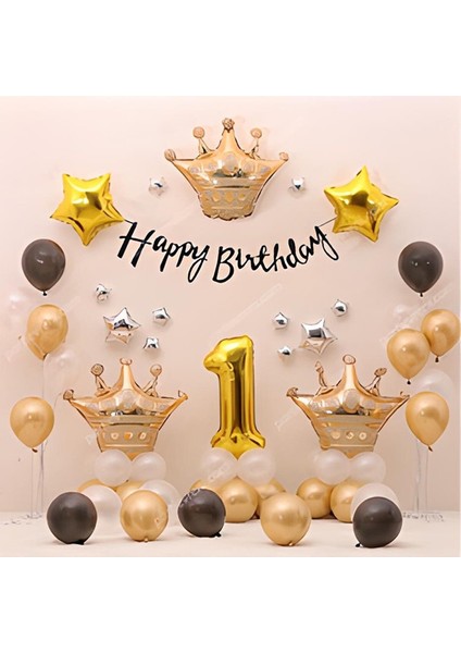 Yaş Seçenekli Gold Siyah Temalı Doğum Günü Balon Seti