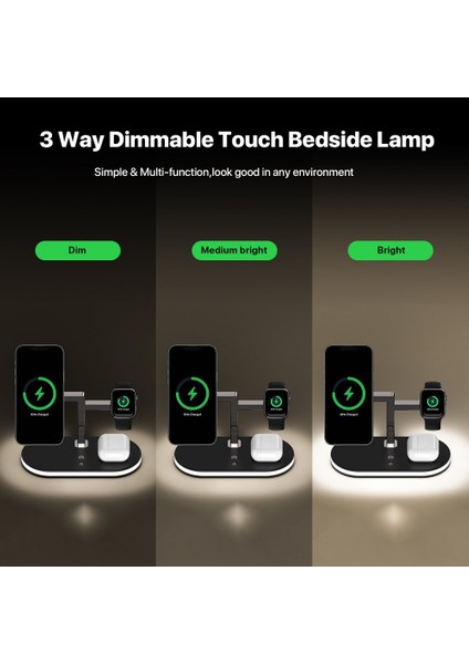 Apple iPhone Airpods Watch 3in1 Kablosuz Wireless Magsafe Şarjlı Standı Gece Lambalı UD23