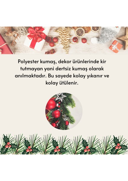 Kırmızı Ekose Yılbaşı Topları Desen 40 x 140 Runner I Leke Tutmaz I Dertsiz Masa Örtüsü