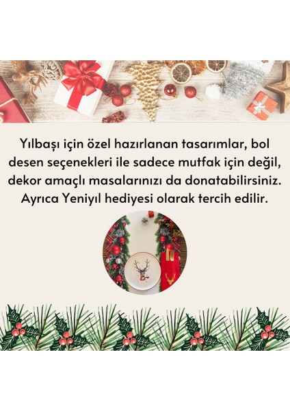 Kırmızı Ekose Yılbaşı Topları Desen 40 x 140 Runner I Leke Tutmaz I Dertsiz Masa Örtüsü
