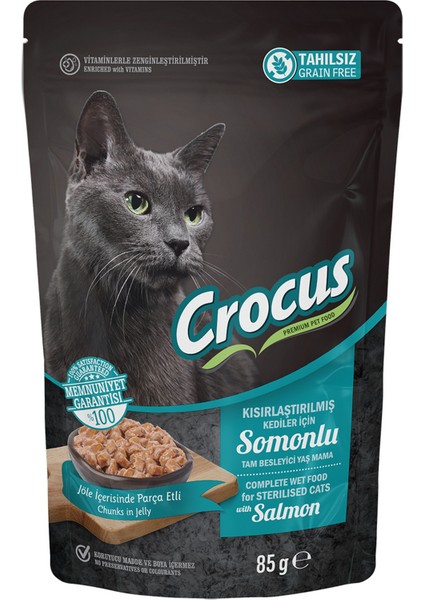 Tahılsız Kısırlaştırılmış Kedi Somonlupouch Jöleli Yaş Mama 85 G