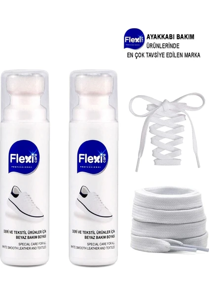 Flexi Care Beyaz Spor Deri Bez ve Kumaş Ayakkabı Boyası 2 Adet Bağcıklı 75 ml