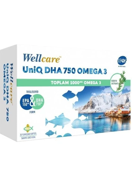 Uniq DHA750 Omega3 Biberiye Ekstraktlı Balık Yağı 30 Yumuşak Kapsül