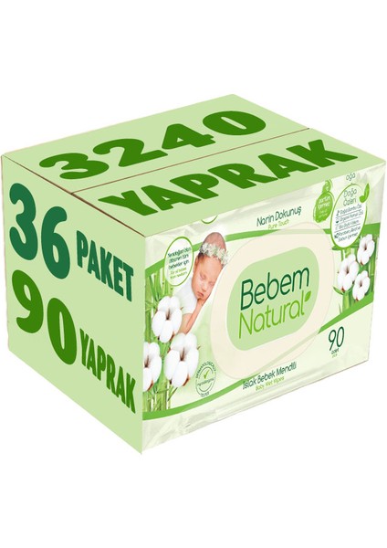 Islak Bebek Mendili Narin Dokunuş 90 Yaprak Plastik Kapaklı 36 Lı Set 3240 Yaprak