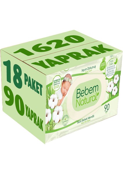 Islak Bebek Mendili Narin Dokunuş 90 Yaprak Plastik Kapaklı 18 Li Set 1620 Yaprak